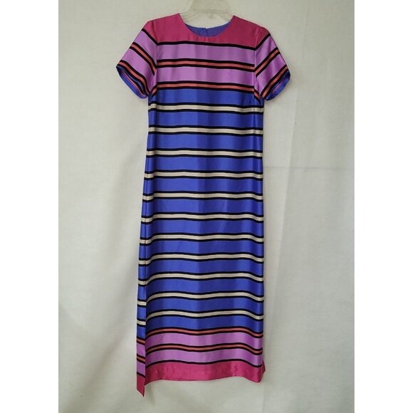 Ann Taylor Multicolor Stripe Maxi Dress Womens‎ XS Lined Silk Feel Side Slits - Picture 1 of 12